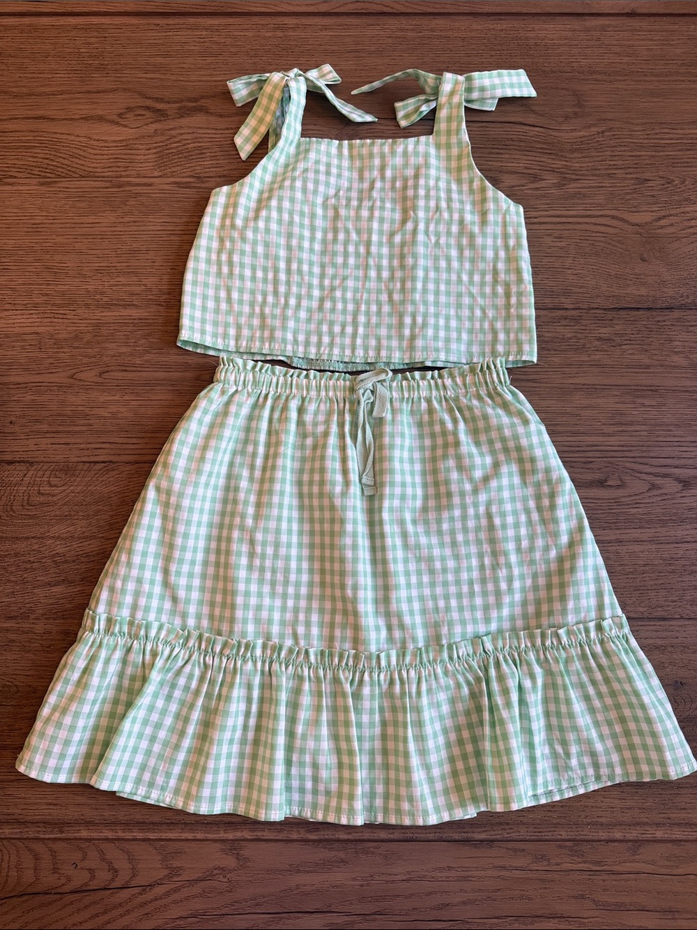 GB girls Green and White Gingham Two-Piece Matching Set